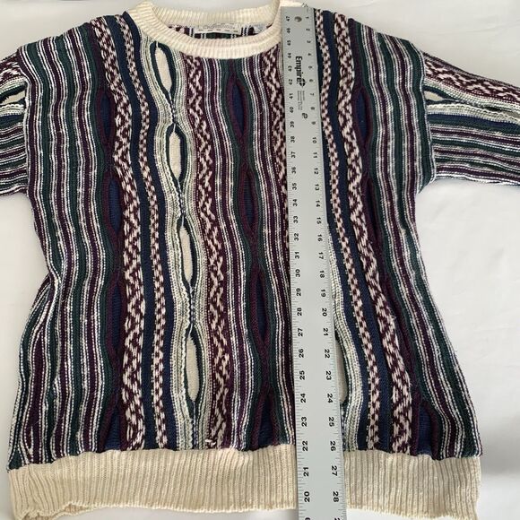 VTG 90s Sweater Men M Coogi Style 3D Knit Navy Green Textured Warm Cosby Grandpa - Picture 9 of 9